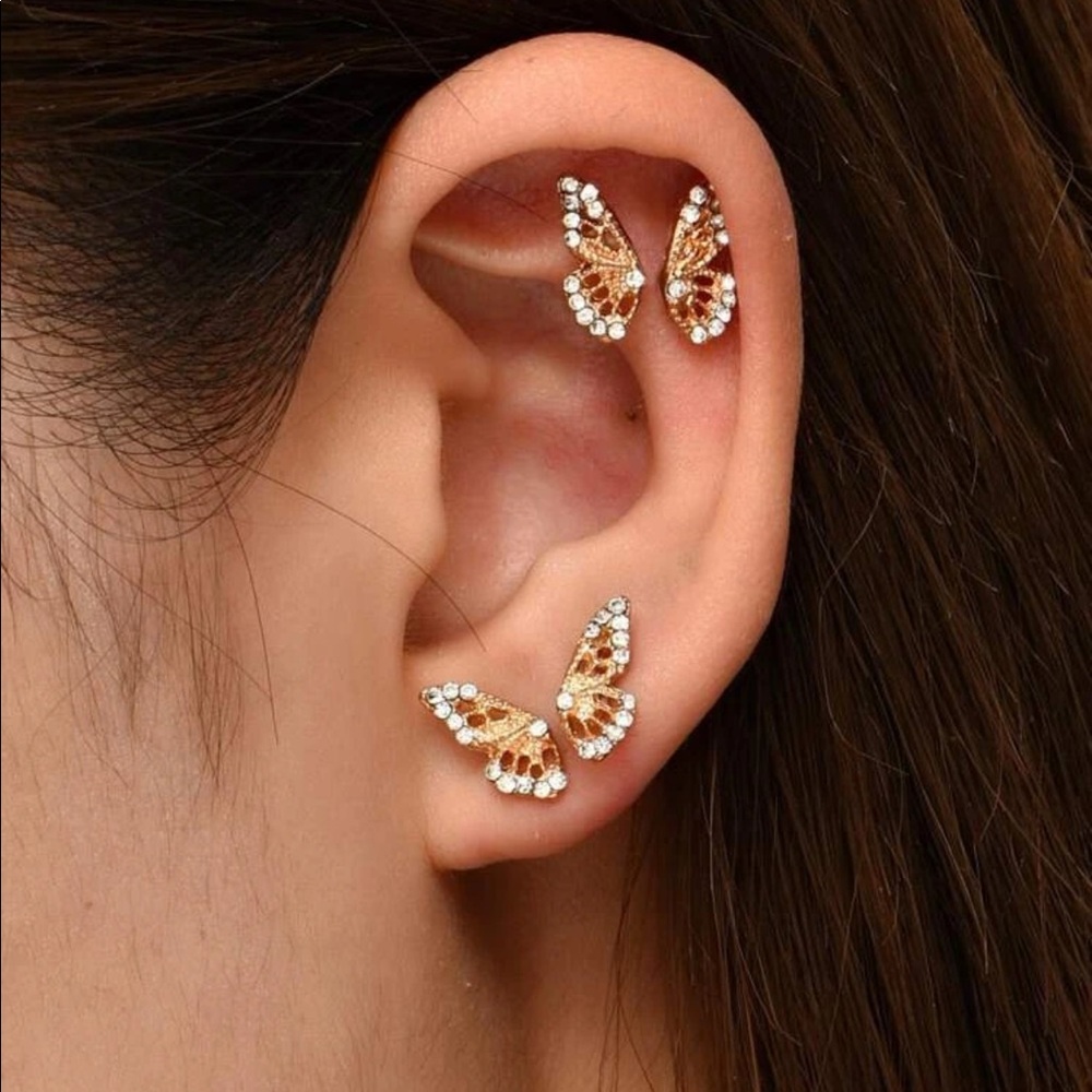 New 2Pairs Chic Butterfly Earrings Studs - Picture 1 of 2